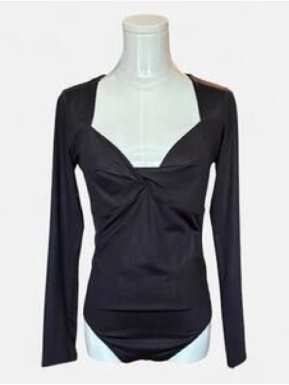 Express Black Long-Sleeve Twist-Front Contour Bodysuit